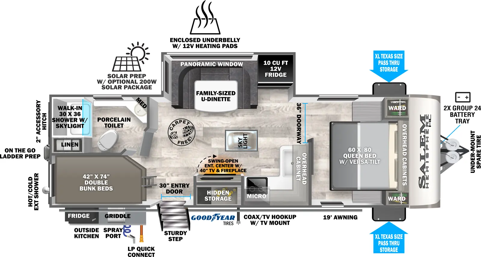 Hemisphere Travel Trailers 23BHHL Floorplan